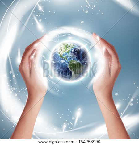 Ecology Earth Concept - Protectors of the Earth (Elements of this image furnished by NASA)