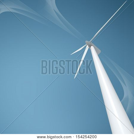 Wind Turbine (Eco concept and sustainability on the blue background)  3D illustration