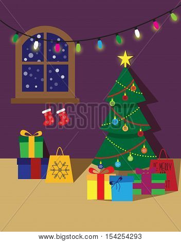 Room with christmas decorations poster or card