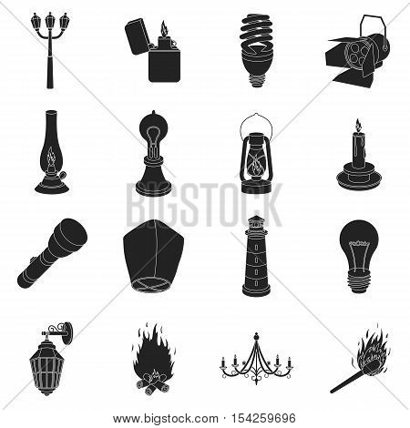 Light source set icons in black style. Big collection of light source vector symbol stock