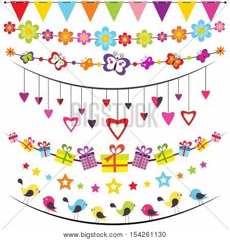 bunting and garland set isolated on white