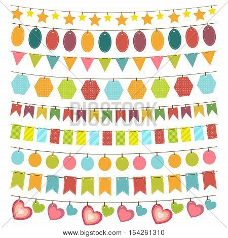 bunting and garlands isolated on white background