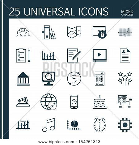 Set Of 25 Universal Editable Icons. Can Be Used For Web, Mobile And App Design. Includes Icons Such