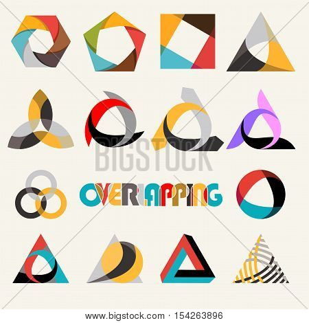 Abstract multicolored overlapping geometric polygon shape logo design marks set