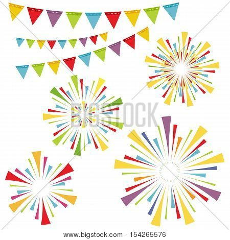 Vector fireworks and garlands isolated on white