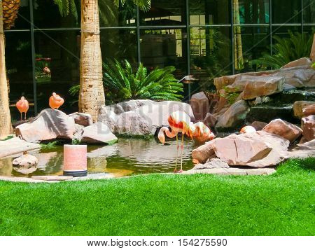 Las Vegas United States of America - May 05 2016: Flamingo Hotel and Casinoon the Strip in Las Vegas Nevada. Opened in 1946 the hotel has 3626 rooms and the casino 77000 square feet of gaming space.