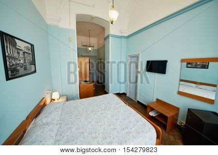 GENOA, ITALY - AUG 6, 2016: Interior of room in Hotel Mediterranee. Hotel Mediterranee is an 18th-century seafront building in the Pegli area of Genoa.