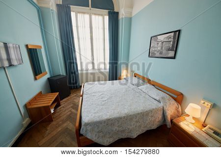 GENOA, ITALY - AUG 6, 2016: Interior of room in Hotel Mediterranee. Hotel Mediterranee is an 18th-century seafront building in the Pegli area of Genoa.