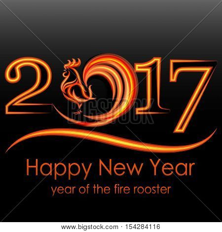 Happy New Year 2017. Fire rooster. Greeting Card. Vector eps 10 for your design
