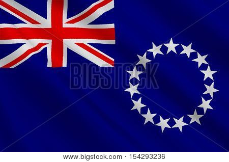 Flag of Cook Islands (New Zealand) Avarua - Polynesia. 3d illustration