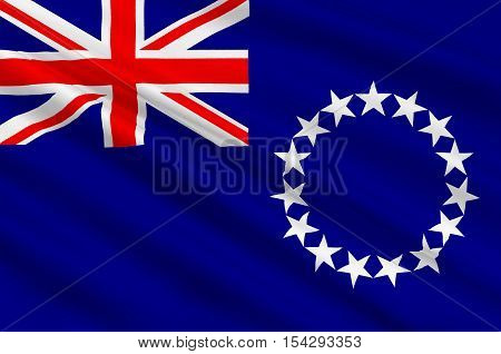 Flag of Cook Islands (New Zealand) Avarua - Polynesia. 3d illustration