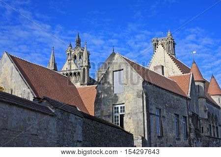 Medieval abbey and houses in Laon, France