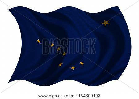 Flag of the US state of Alaska. American patriotic element. USA banner. United States of America symbol. Alaskan official flag with real detailed fabric texture wavy isolated on white illustration