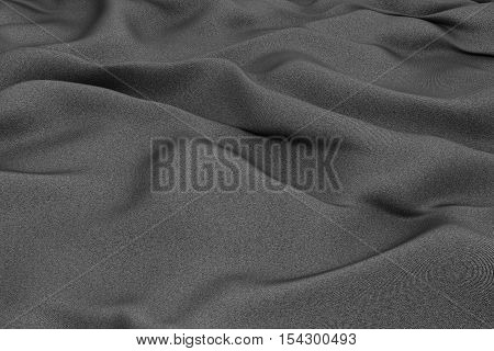 Black fabric folds. Smooth abstract cloth decoration background. 3d render