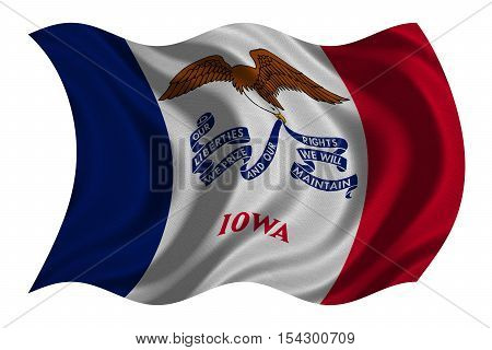 Flag of the US state of Iowa. American patriotic element. USA banner. United States of America symbol. Iowan official flag with real detailed fabric texture wavy isolated on white illustration