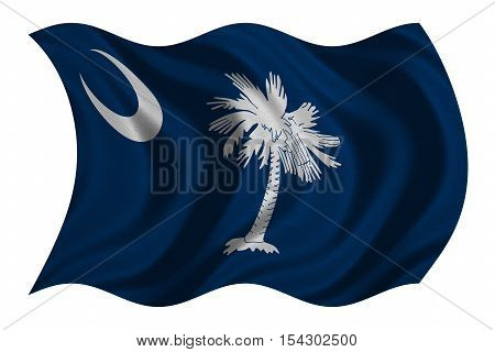 Flag of the US state of South Carolina. American patriotic element USA banner United States of America symbol South Carolinian official flag detailed fabric texture wavy isolated on white illustration
