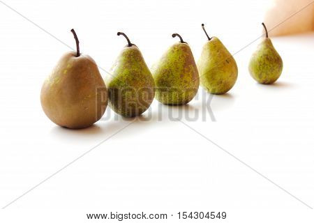 Ripe pears in a row sweet, tail, family