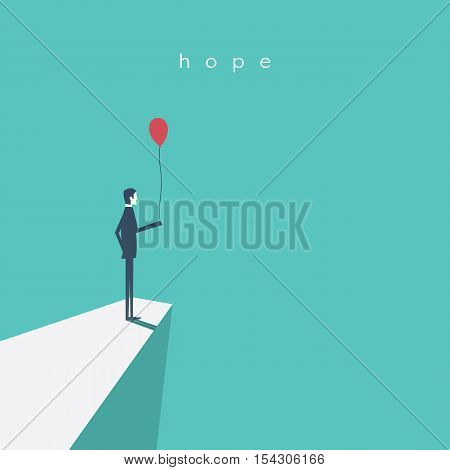 Business vector concept of hope, success, future. Businessman standing with red balloon. Eps10 vector illustration.