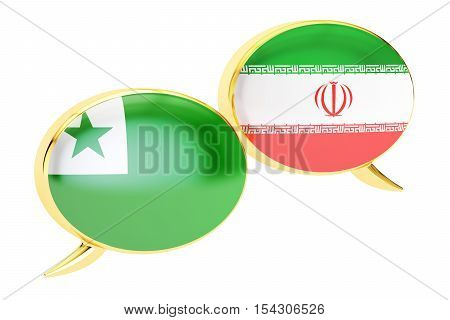Speech bubbles Iranian-Esperanto translation concept. 3D rendering
