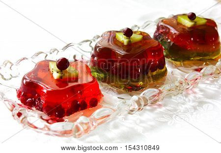 Raspberry jelly with berries jelly, aspic, berries, blancmange,