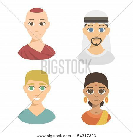 Flat design characters people nationality race. Set diverse avatars people 