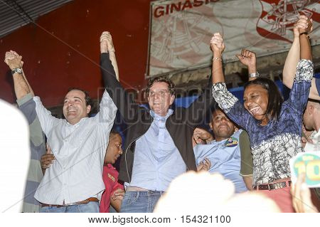 Rio de Janeiro Brazil - october 30 2016: Crivella is elected mayor of the city of Rio de Janeiro and speaks for the first time with people in Bangu Atl