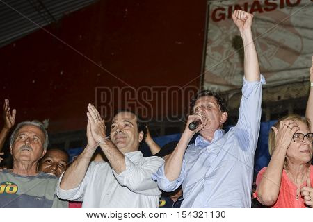 Rio de Janeiro Brazil - october 30 2016: Crivella is elected mayor of the city of Rio de Janeiro and speaks for the first time with people in Bangu Atl