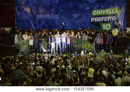 Rio de Janeiro Brazil - october 30 2016: Crivella is elected mayor of the city of Rio de Janeiro and speaks for the first time with people in Bangu Atlético Clube north of the city