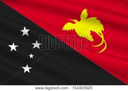 Flag of Papua - New Guinea Port Moresby Melanesia. 3d illustration