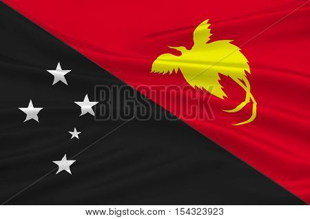 Flag of Papua - New Guinea Port Moresby Melanesia. 3d illustration
