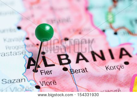 Fier pinned on a map of Albania