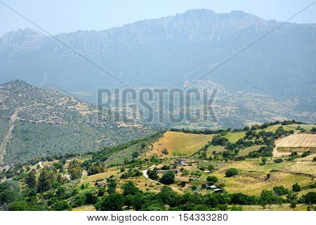 Scenic landscape of mountains of Sardinia on summer day
