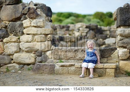Little Girl Sightseeing Historical Ruins
