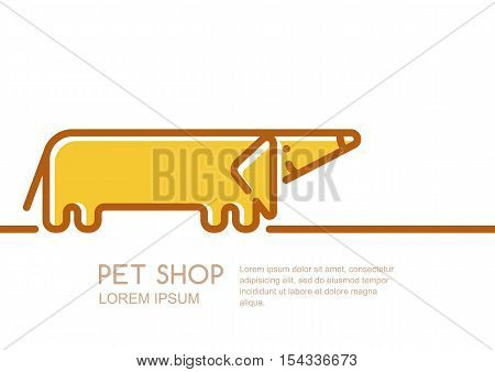 Vector Logo, Label Or Emblem Design Template With Linear Style Friendly Dachshund Dog.