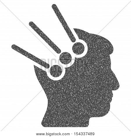 Neural Interface Connectors grainy textured icon for overlay watermark stamps. Flat symbol with dust texture. Dotted vector gray ink rubber seal stamp with grunge design on a white background.