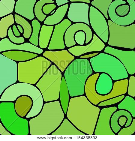 abstract vector stained-glass mosaic background - green spirals