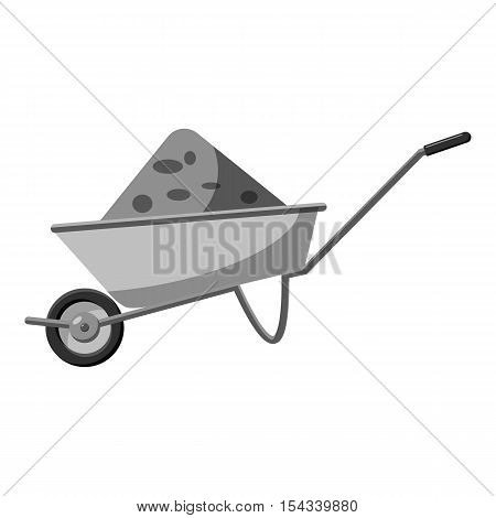 Gardening wheelbarrow icon. Gray monochrome illustration of wheelbarrow vector icon for web