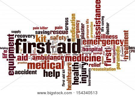 First aid word cloud concept. Vector illustration