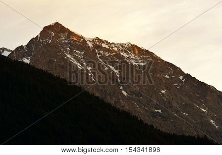 Rieserfernergruppe mountain range at sunrise, South Tyrol, Italy