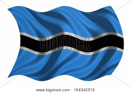 Botswanan national official flag. African patriotic symbol banner element background. Correct colors. Flag of Botswana with real detailed fabric texture wavy isolated on white 3D illustration