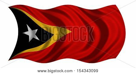 East Timorese national official flag. Patriotic symbol banner element background. Correct colors. Flag of East Timor with real detailed fabric texture wavy isolated on white 3D illustration