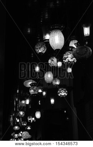 Black and white Istanbul hanging lamp on black background