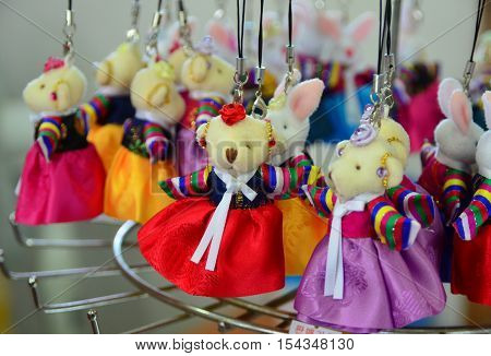 Korean teddy bear with colorful dress, keychain