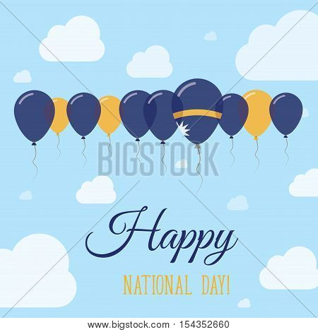 Nauru National Day Flat Patriotic Poster. Row Of Balloons In Colors Of The Nauruan Flag. Happy Natio
