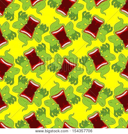 Spooky Seamless Pattern. Terrible Howling Wraith Background. Monster Scares Ornament. Ghost With Ope