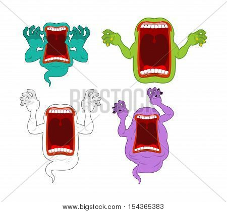 Scary Ghost Set. Mysterious Phantom. Angry Hungry Spirit. Horrible Wraith Frightening Screams. Monst