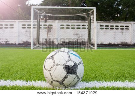Soccer Ball On Artificial Turf Football Field Green White Grid