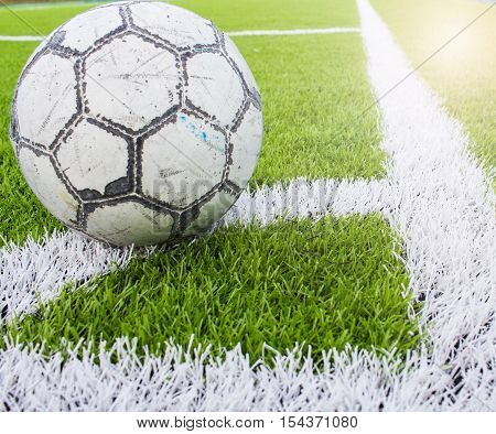 Football On Corner Of The Artificial Turf Football, Soccer Field