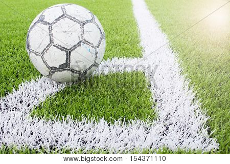 Football On Corner Of The Artificial Turf Football, Soccer Field