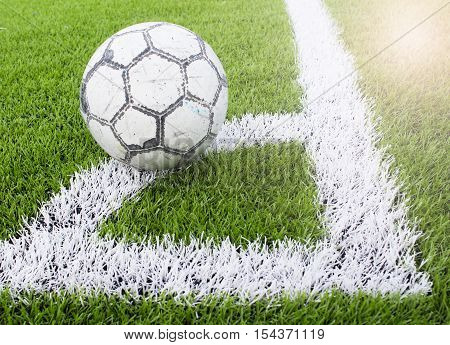 Football On Corner Of The Artificial Turf Football, Soccer Field